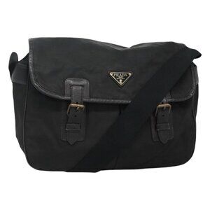 Authentic PRADA Shoulder Bag Nylon Black Silver